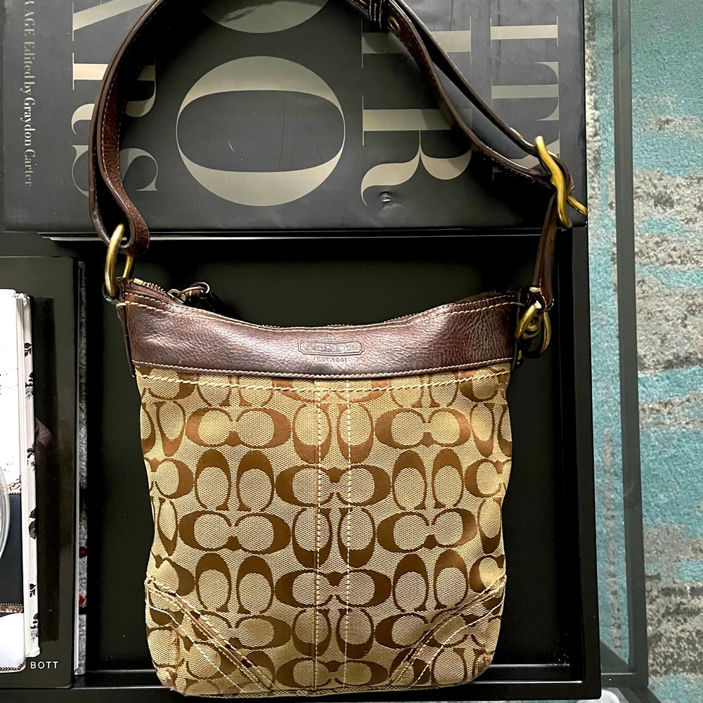 Coach Signature Cross Body Handbag w/ Leather Trim